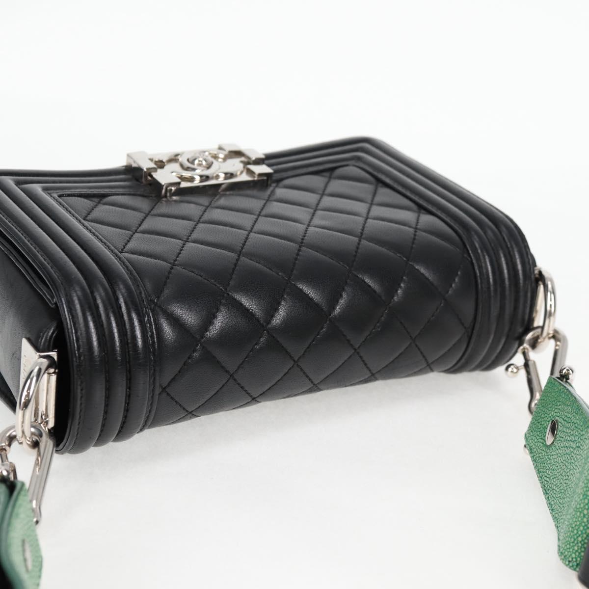 CHANEL Chain Boy Chanel Shoulder Bag Lamb Skin Black Silver CC Auth PP648M