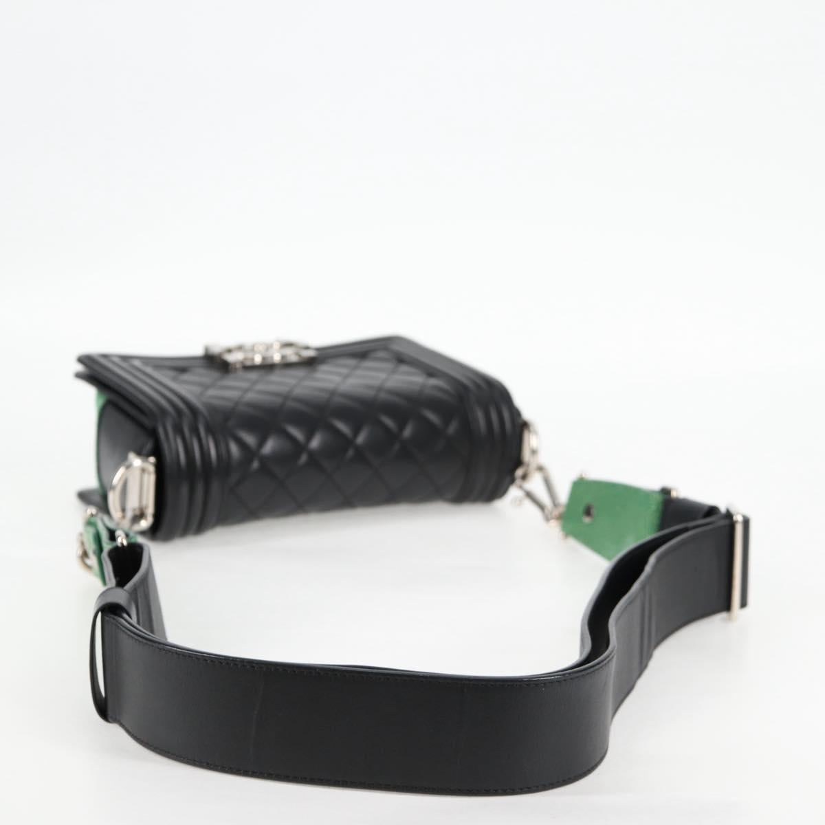 CHANEL Chain Boy Chanel Shoulder Bag Lamb Skin Black Silver CC Auth PP648M