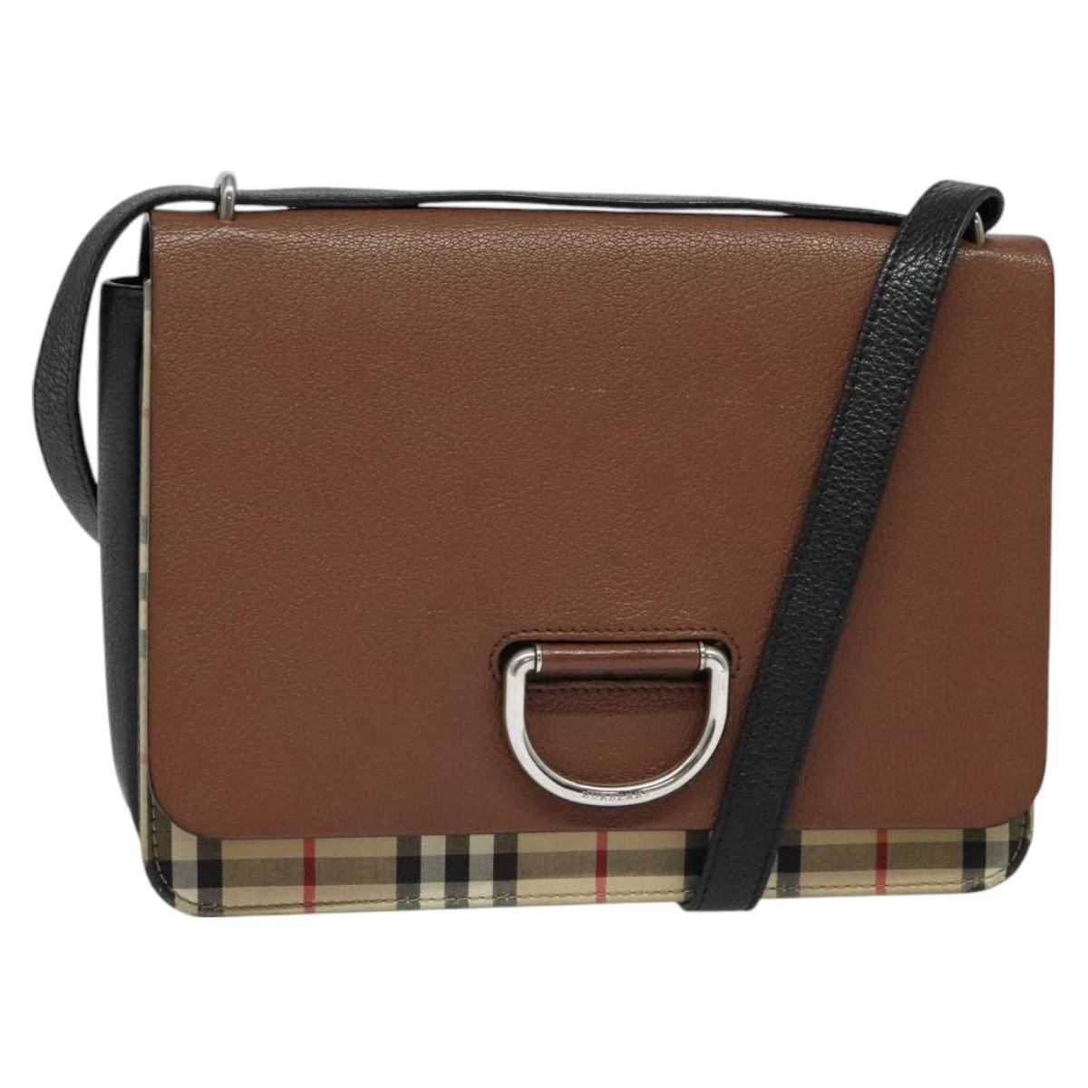 BURBERRY Shoulder Bag Leather Brown Silver Auth PP650