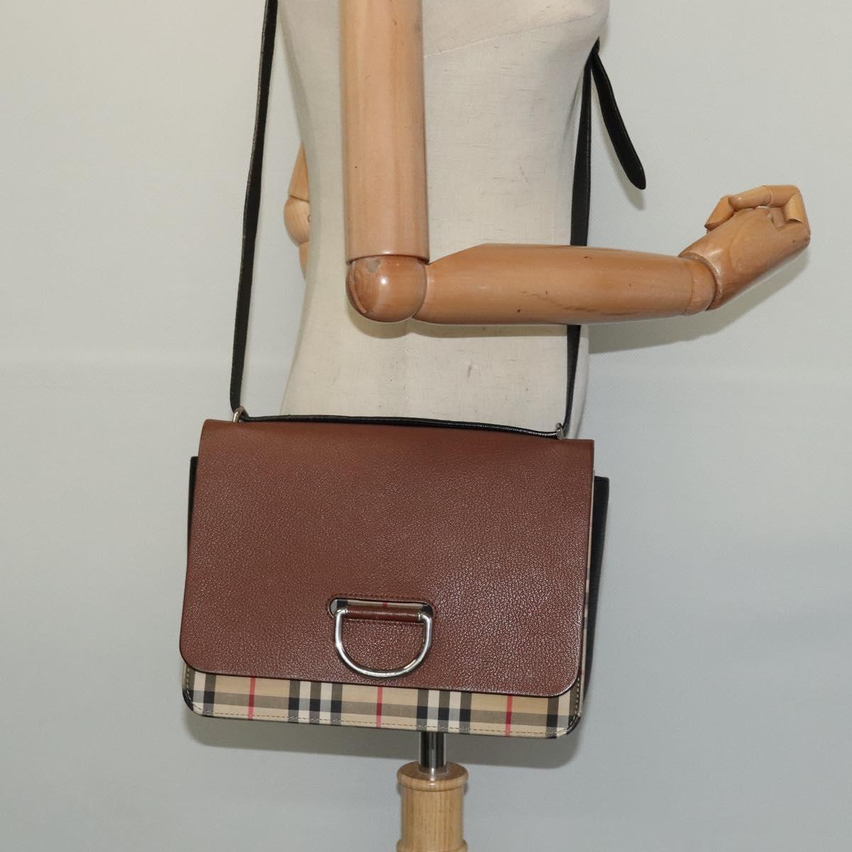 BURBERRY Shoulder Bag Leather Brown Silver Auth PP650