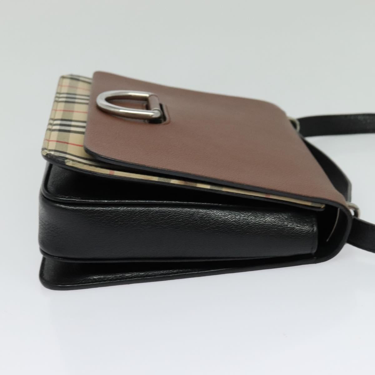 BURBERRY Shoulder Bag Leather Brown Silver Auth PP650