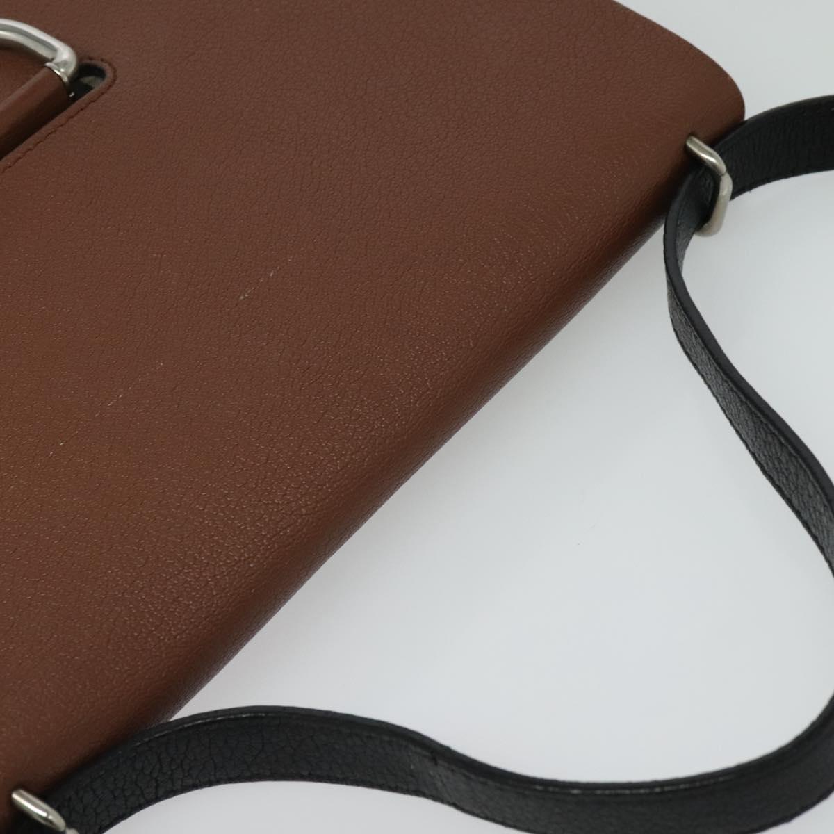 BURBERRY Shoulder Bag Leather Brown Silver Auth PP650