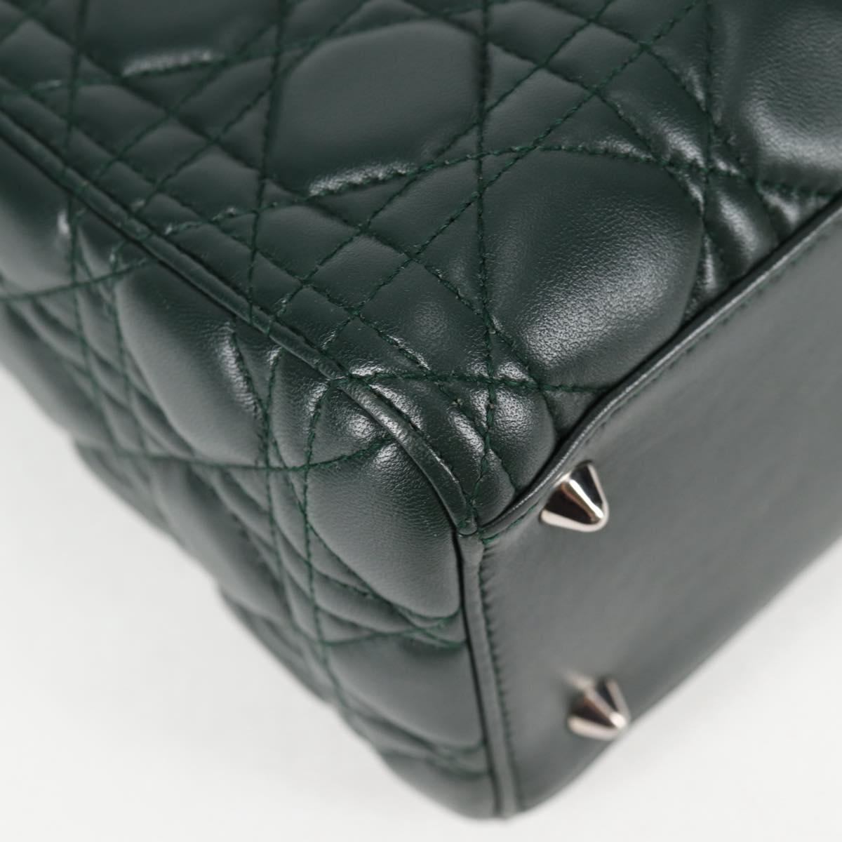 Christian Dior Canage Lady Dior Hand Bag Lamb Skin 2way Green Gold Auth PP653M