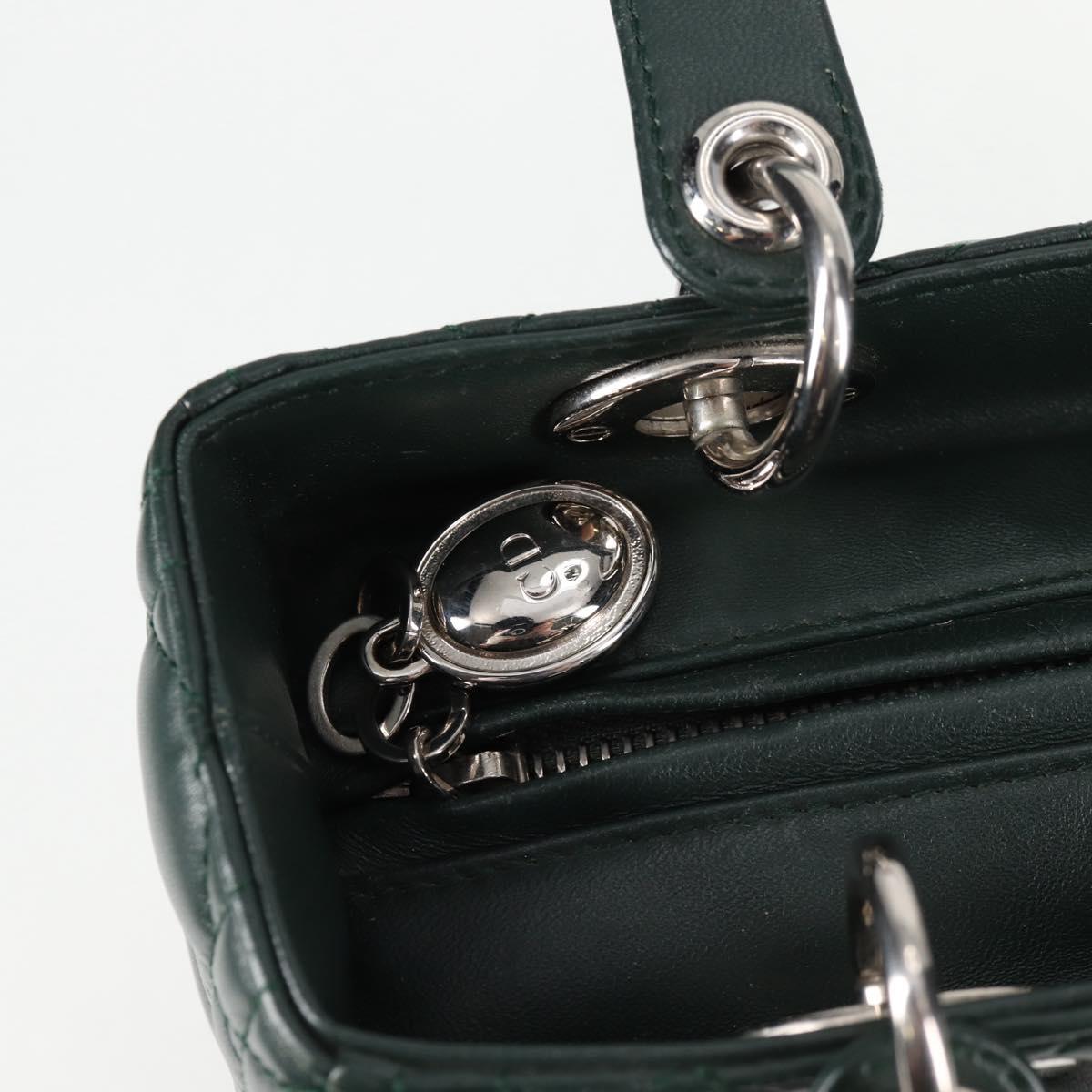 Christian Dior Canage Lady Dior Hand Bag Lamb Skin 2way Green Gold Auth PP653M