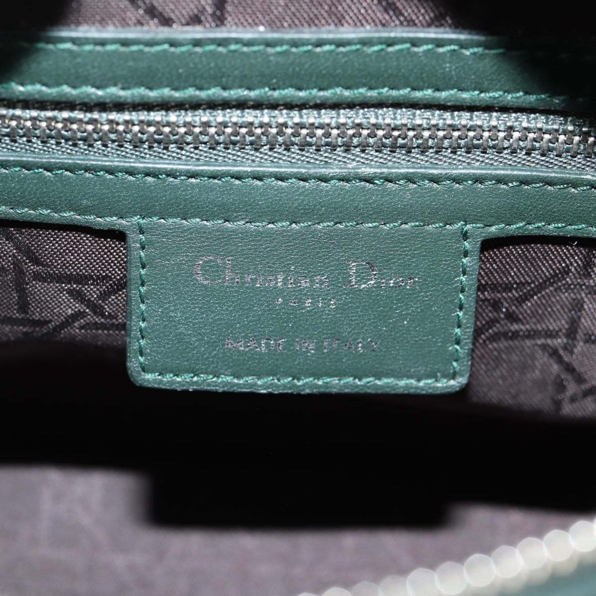 Christian Dior Canage Lady Dior Hand Bag Lamb Skin 2way Green Gold Auth PP653M