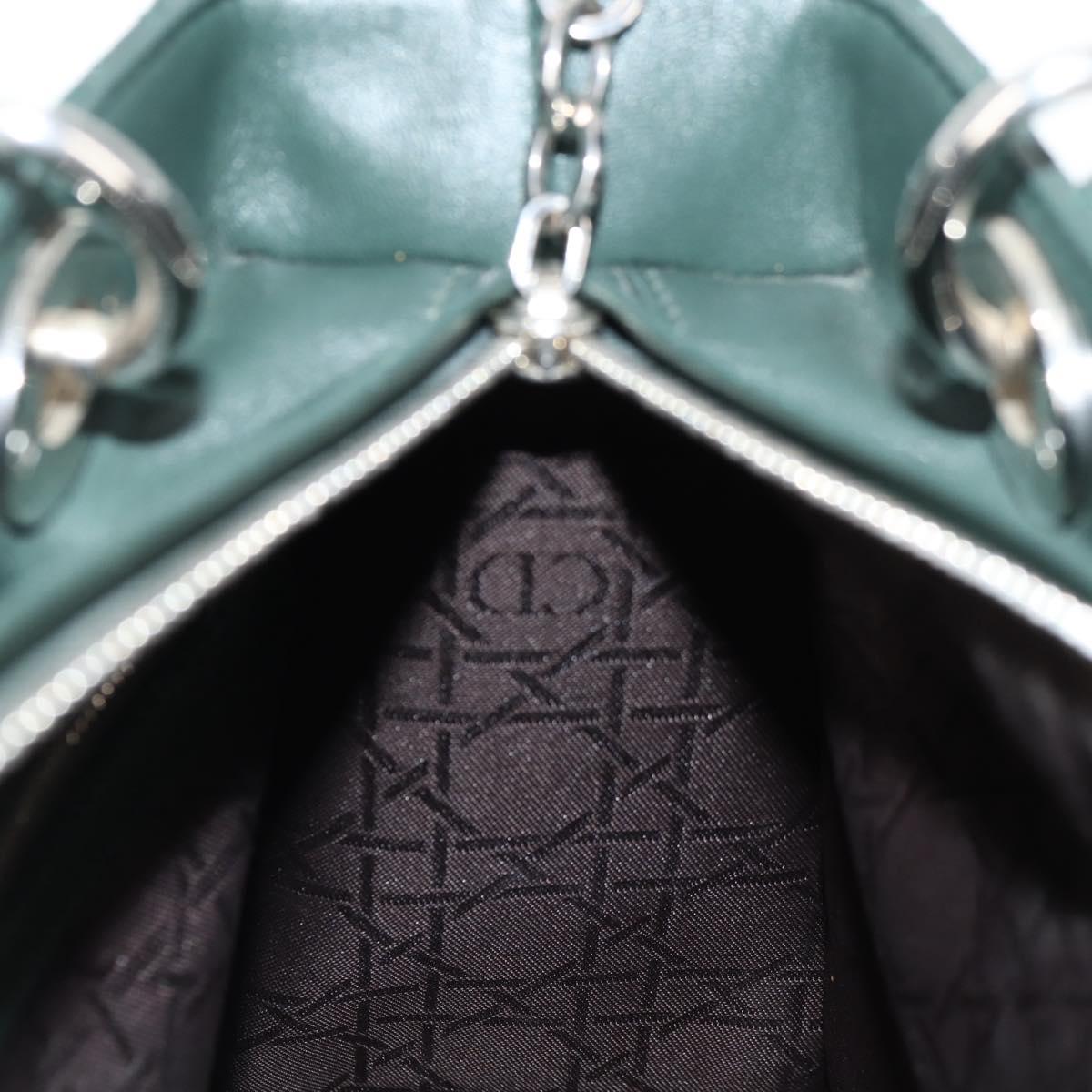 Christian Dior Canage Lady Dior Hand Bag Lamb Skin 2way Green Gold Auth PP653M