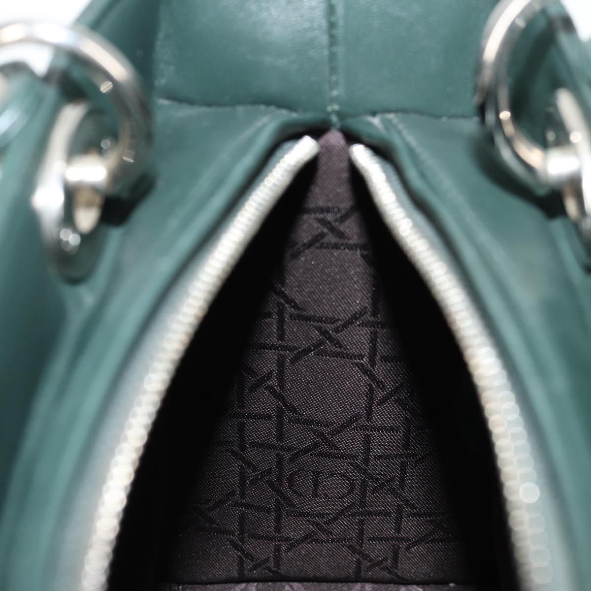 Christian Dior Canage Lady Dior Hand Bag Lamb Skin 2way Green Gold Auth PP653M