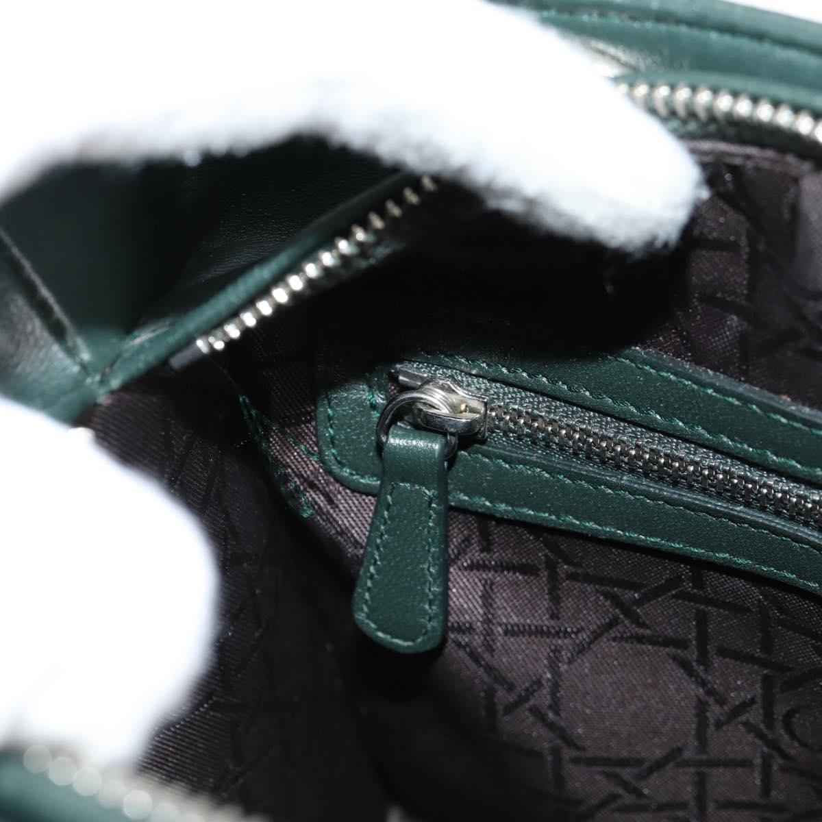 Christian Dior Canage Lady Dior Hand Bag Lamb Skin 2way Green Gold Auth PP653M