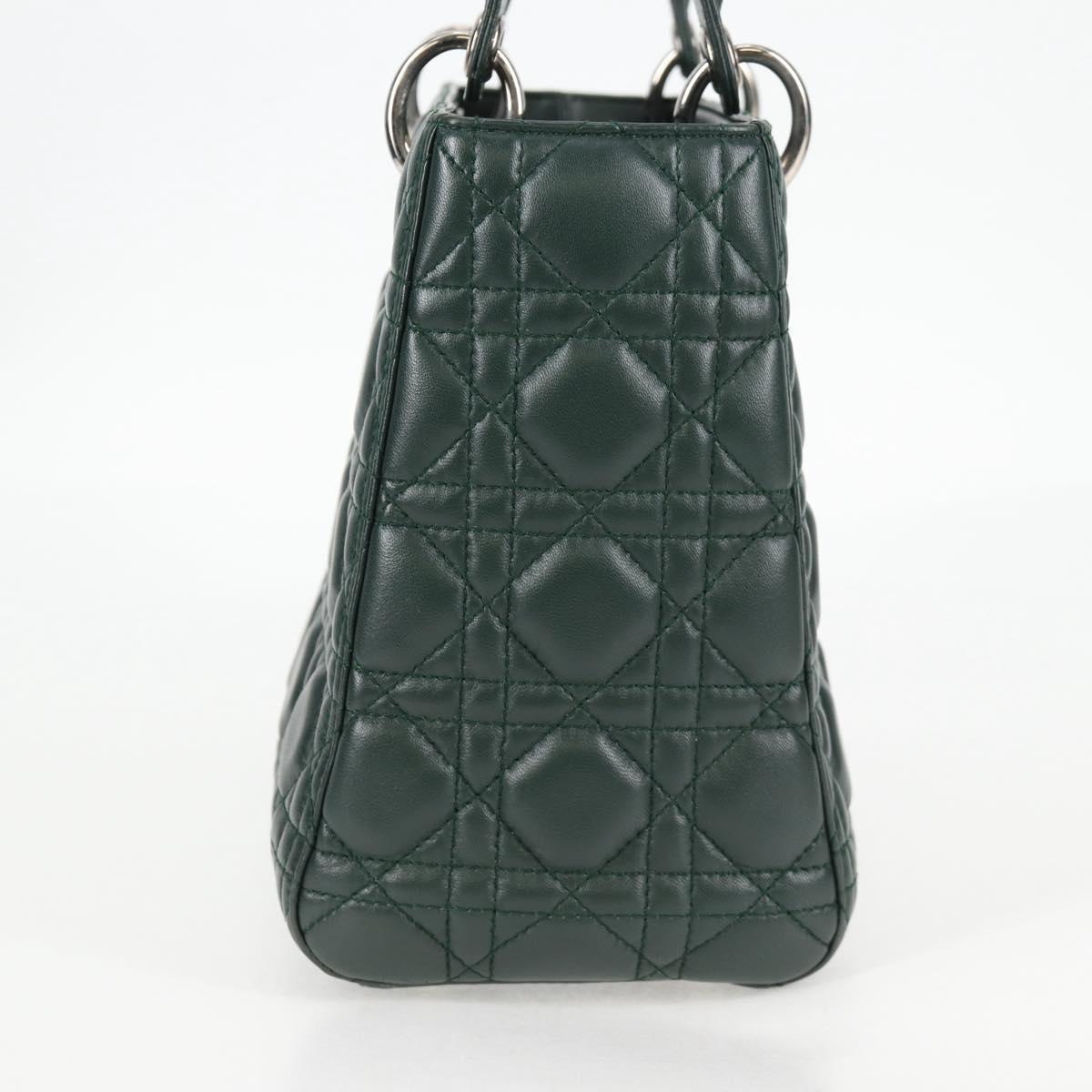 Christian Dior Canage Lady Dior Hand Bag Lamb Skin 2way Green Gold Auth PP653M