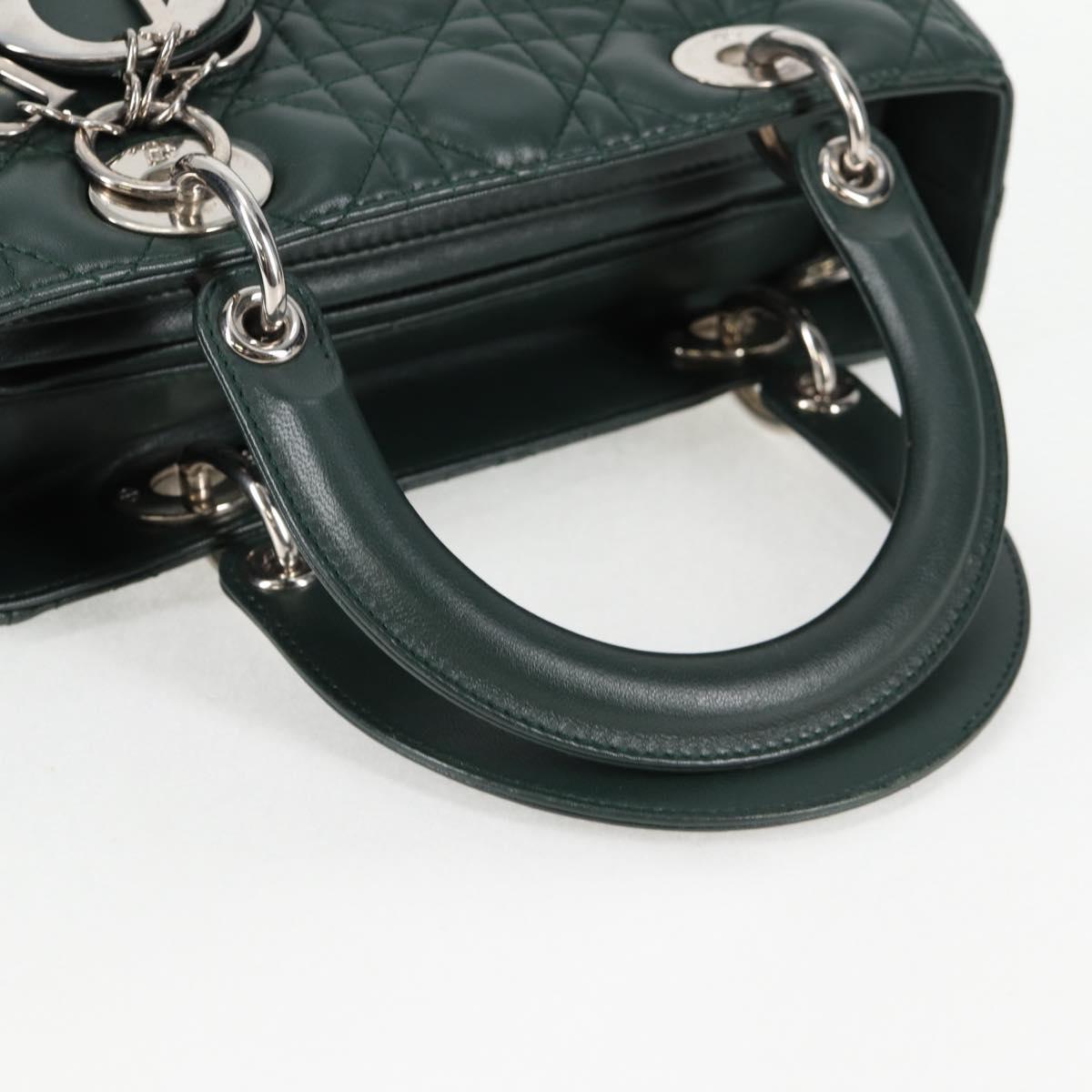 Christian Dior Canage Lady Dior Hand Bag Lamb Skin 2way Green Gold Auth PP653M