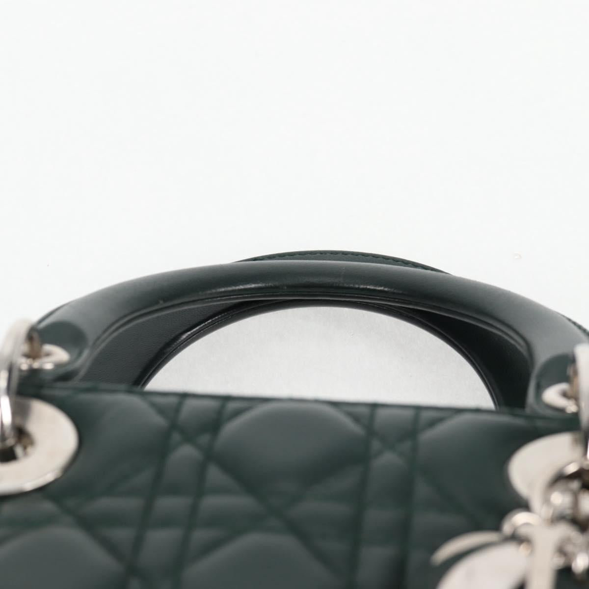 Christian Dior Canage Lady Dior Hand Bag Lamb Skin 2way Green Gold Auth PP653M