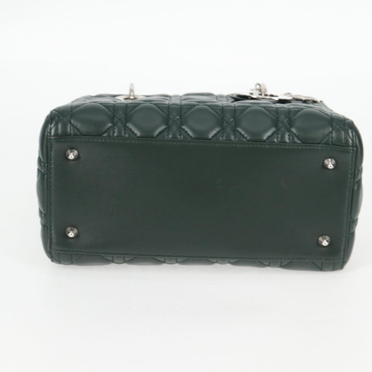 Christian Dior Canage Lady Dior Hand Bag Lamb Skin 2way Green Gold Auth PP653M