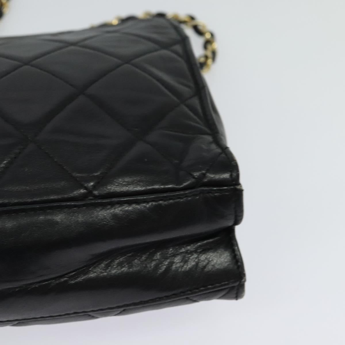CHANEL Matelasse Chain Shoulder Bag Lamb Skin Black Gold CC Auth PP673