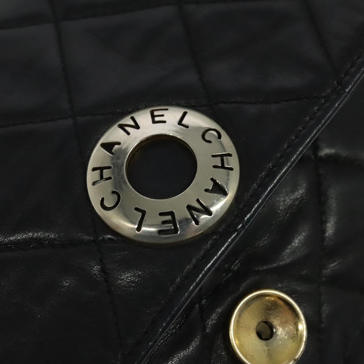 CHANEL Matelasse Chain Shoulder Bag Lamb Skin Black Gold CC Auth PP673