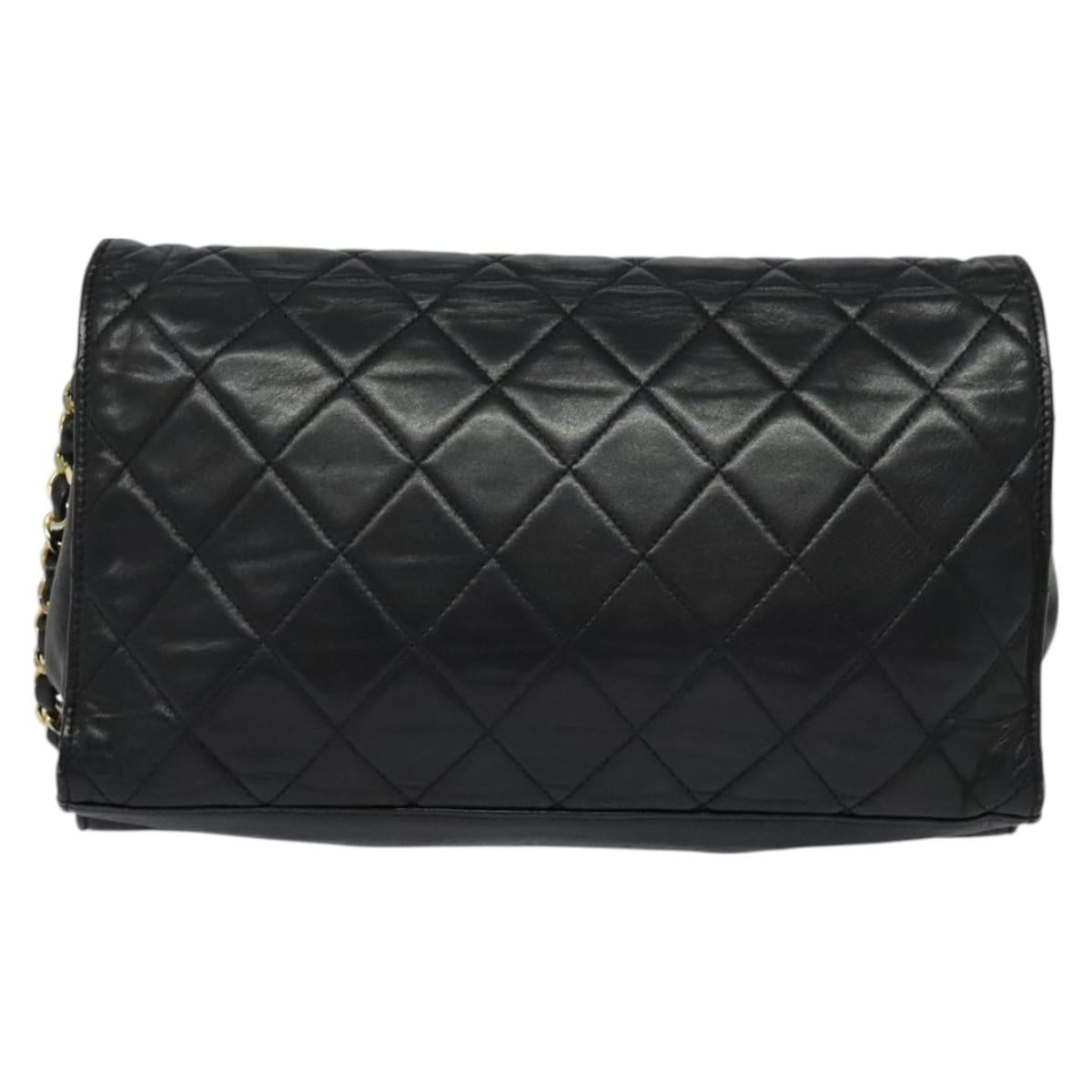 CHANEL Matelasse Chain Shoulder Bag Lamb Skin Black Gold CC Auth PP673