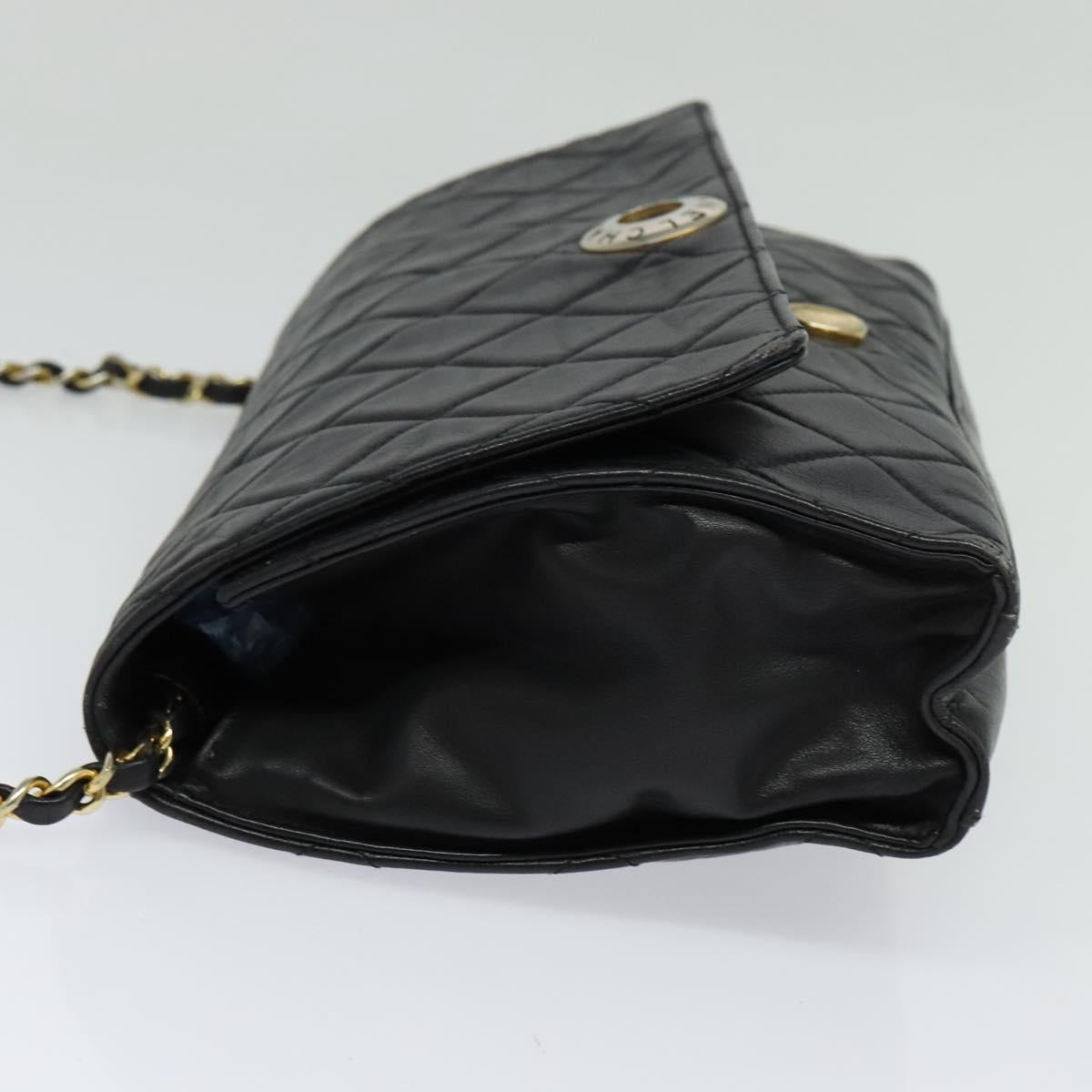 CHANEL Matelasse Chain Shoulder Bag Lamb Skin Black Gold CC Auth PP673