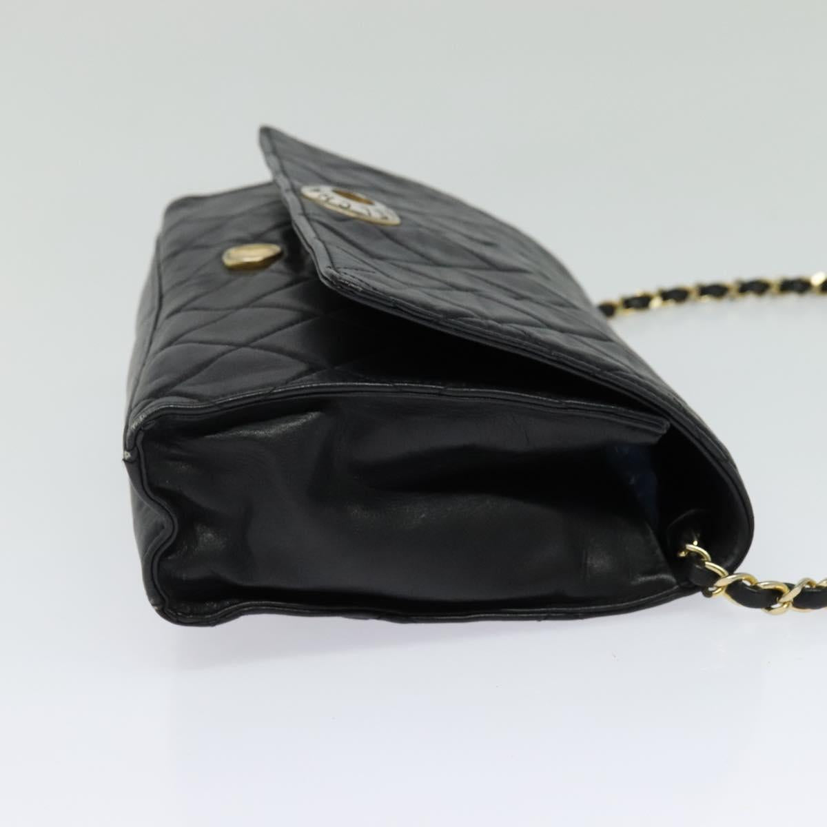 CHANEL Matelasse Chain Shoulder Bag Lamb Skin Black Gold CC Auth PP673