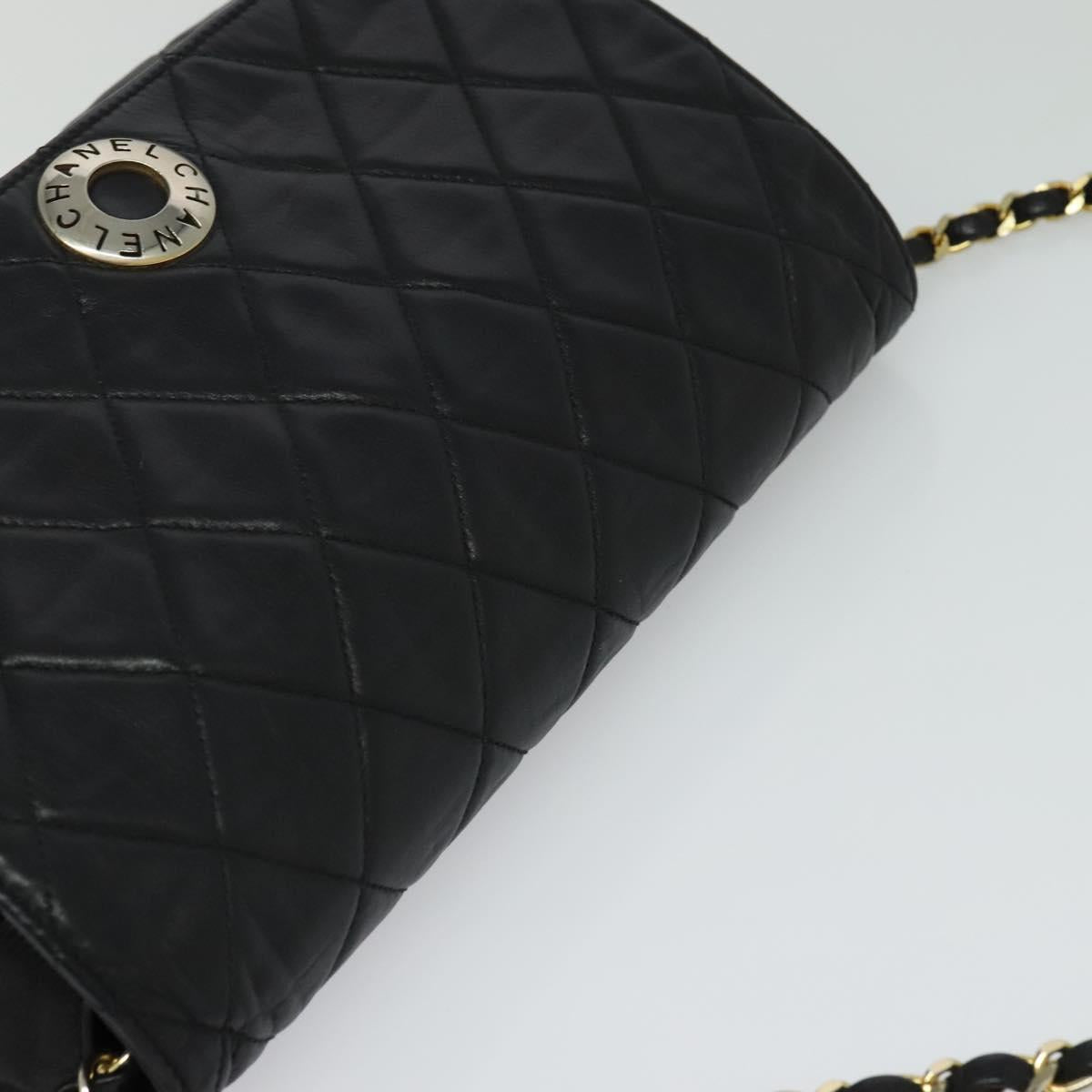CHANEL Matelasse Chain Shoulder Bag Lamb Skin Black Gold CC Auth PP673