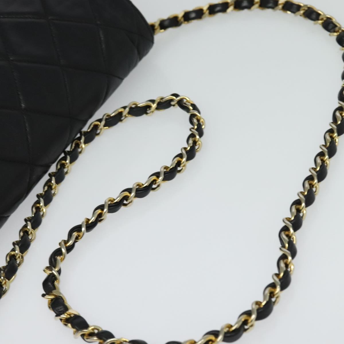 CHANEL Matelasse Chain Shoulder Bag Lamb Skin Black Gold CC Auth PP673