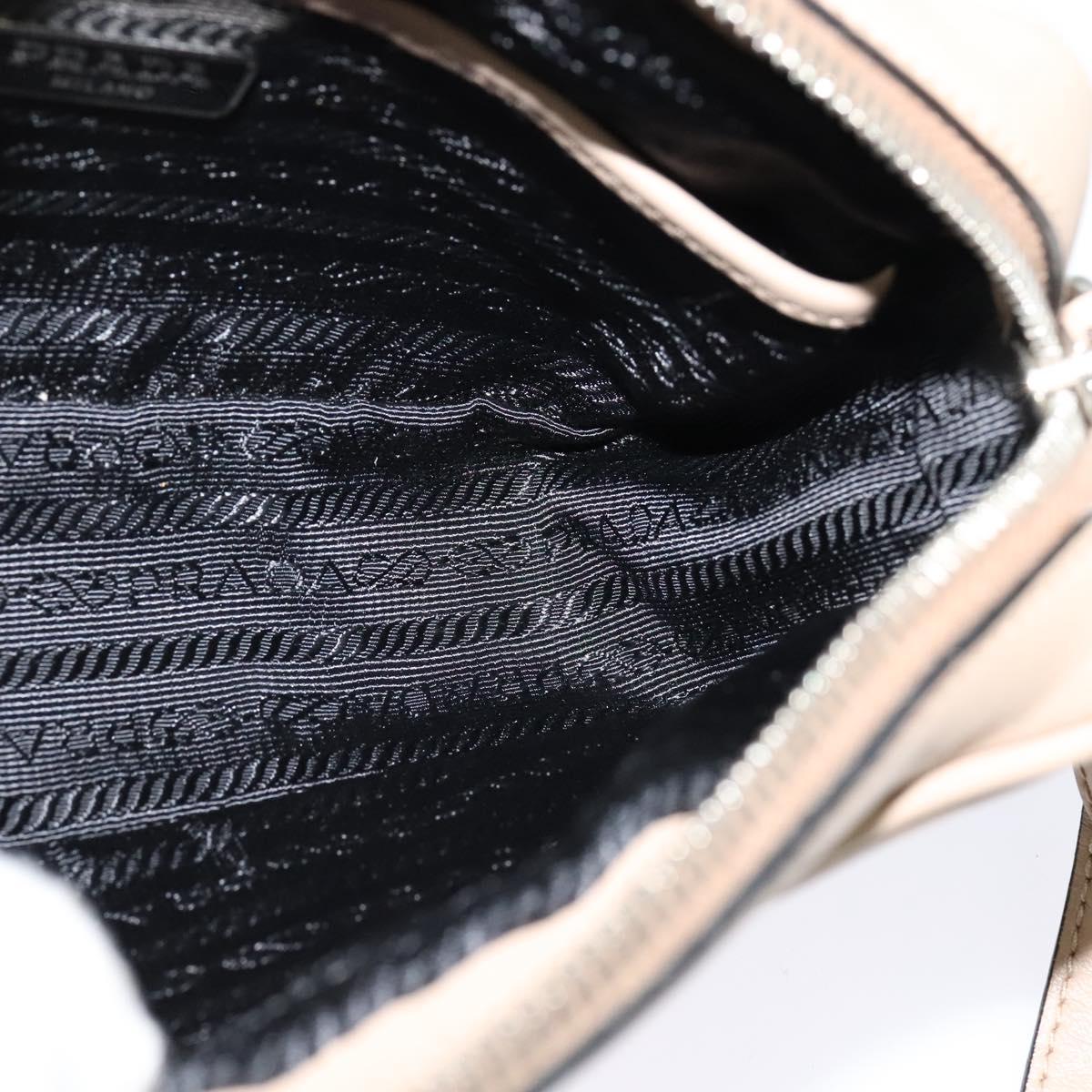 PRADA Shoulder Bag Leather Beige Silver Auth PP691