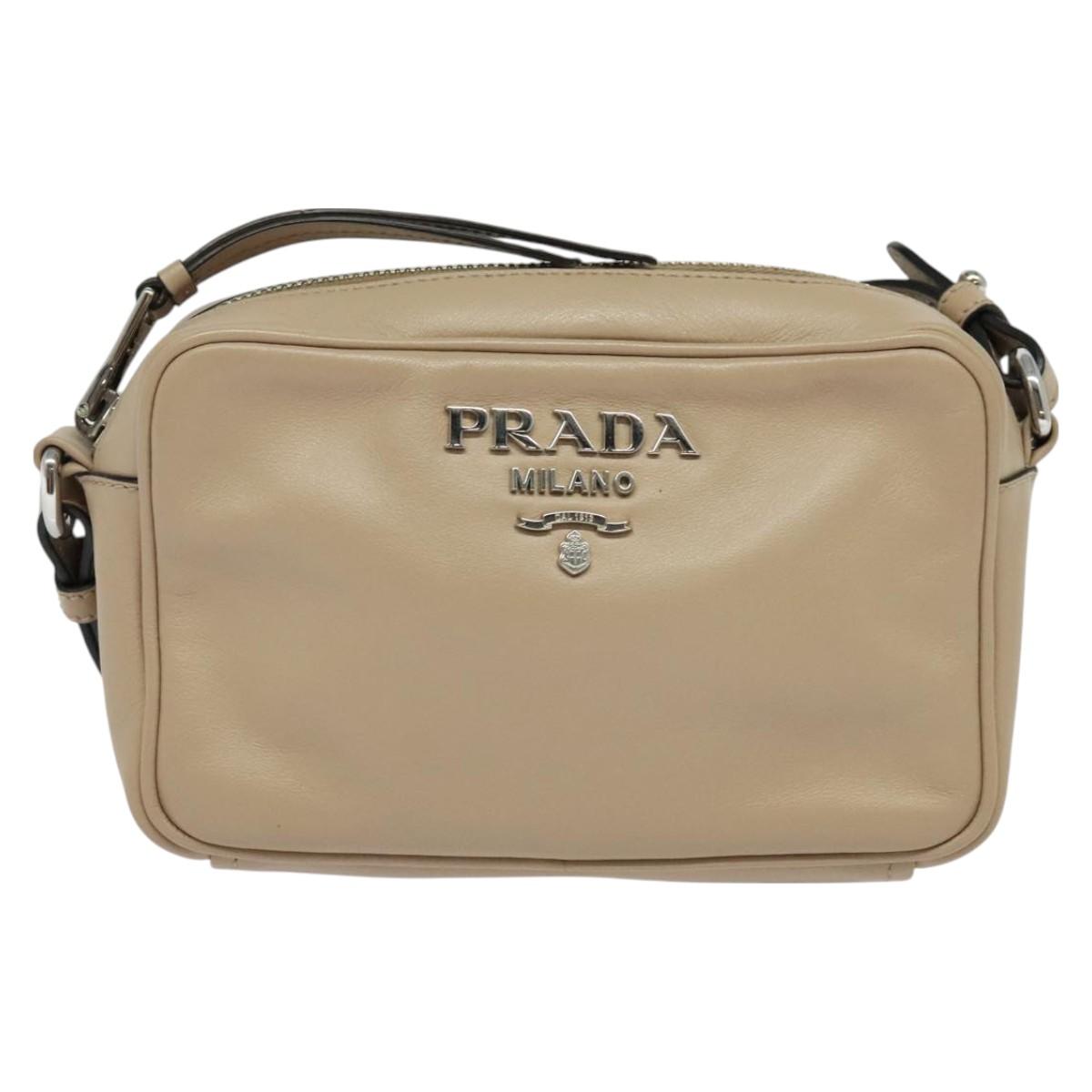 PRADA Shoulder Bag Leather Beige Silver Auth PP691
