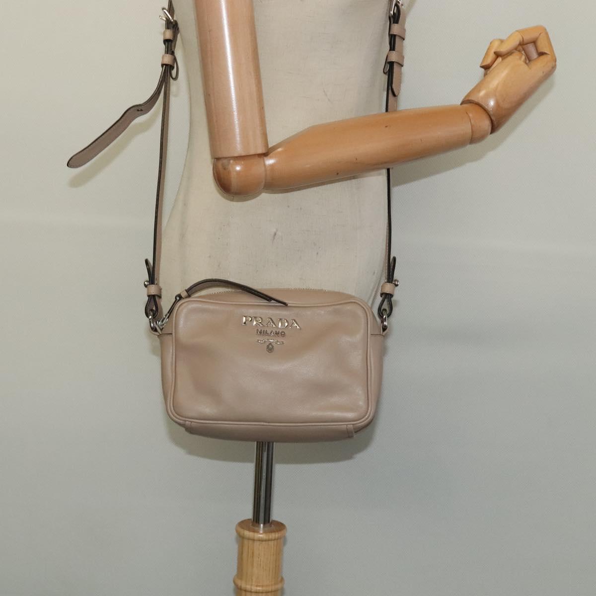 PRADA Shoulder Bag Leather Beige Silver Auth PP691