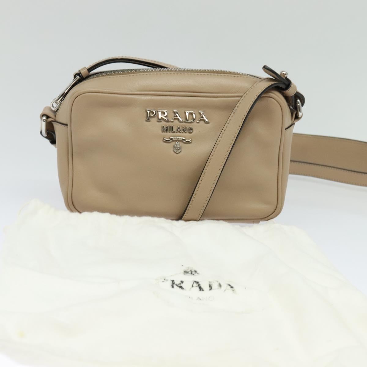 PRADA Shoulder Bag Leather Beige Silver Auth PP691