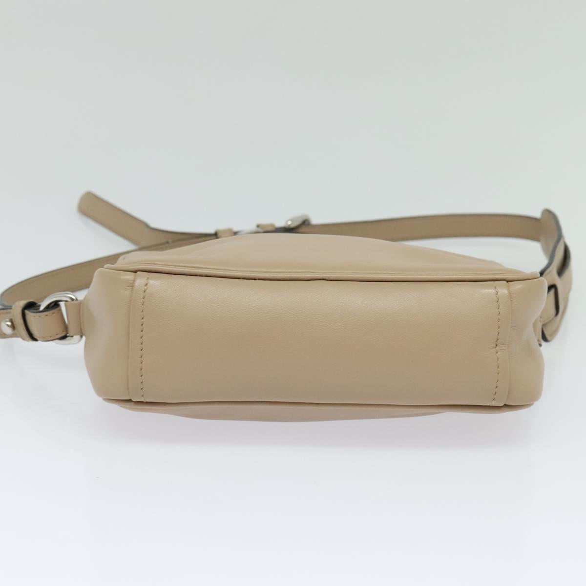 PRADA Shoulder Bag Leather Beige Silver Auth PP691