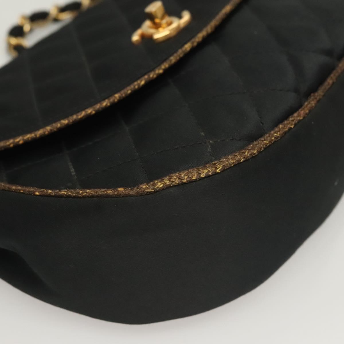 CHANEL Matelasse Chain Shoulder Bag Satin Black Gold CC Auth PP692