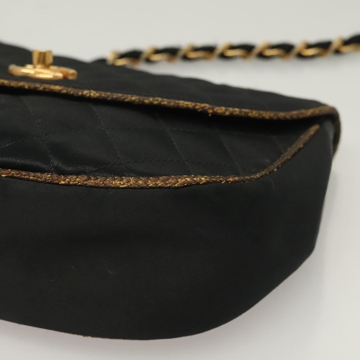 CHANEL Matelasse Chain Shoulder Bag Satin Black Gold CC Auth PP692