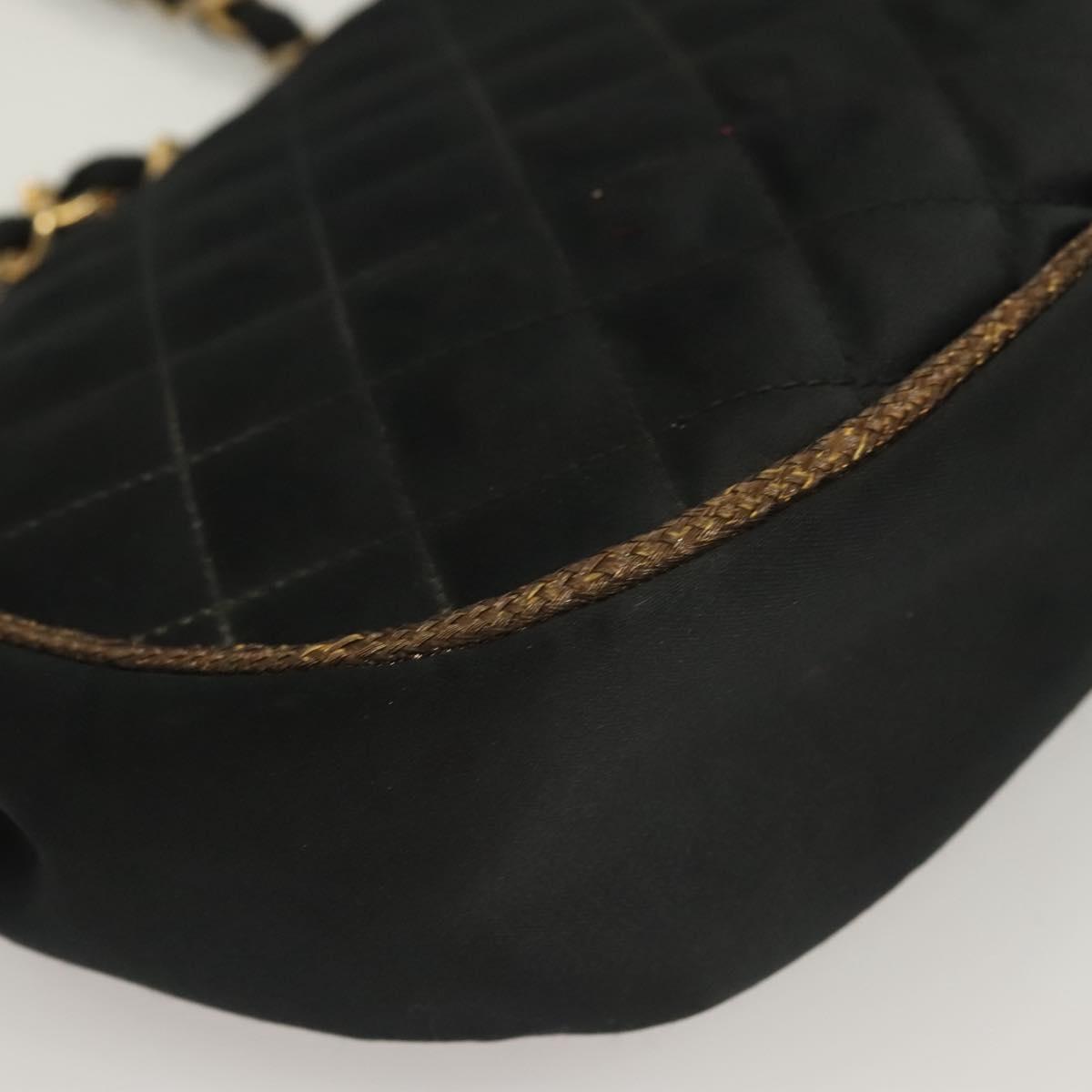 CHANEL Matelasse Chain Shoulder Bag Satin Black Gold CC Auth PP692