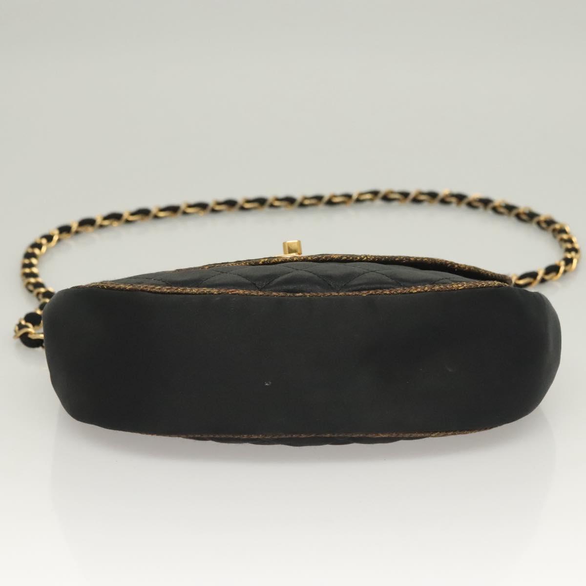 CHANEL Matelasse Chain Shoulder Bag Satin Black Gold CC Auth PP692