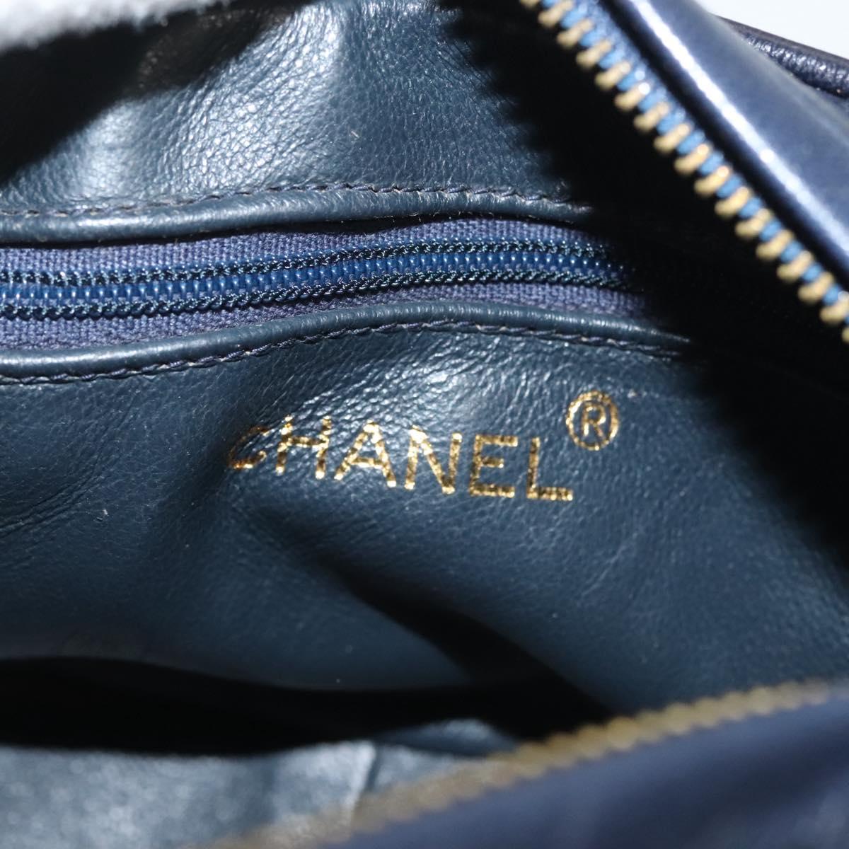 CHANEL Matelasse Chain Shoulder Bag Satin Navy Gold CC Auth PP694