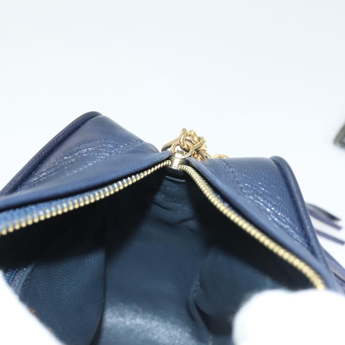 CHANEL Matelasse Chain Shoulder Bag Satin Navy Gold CC Auth PP694