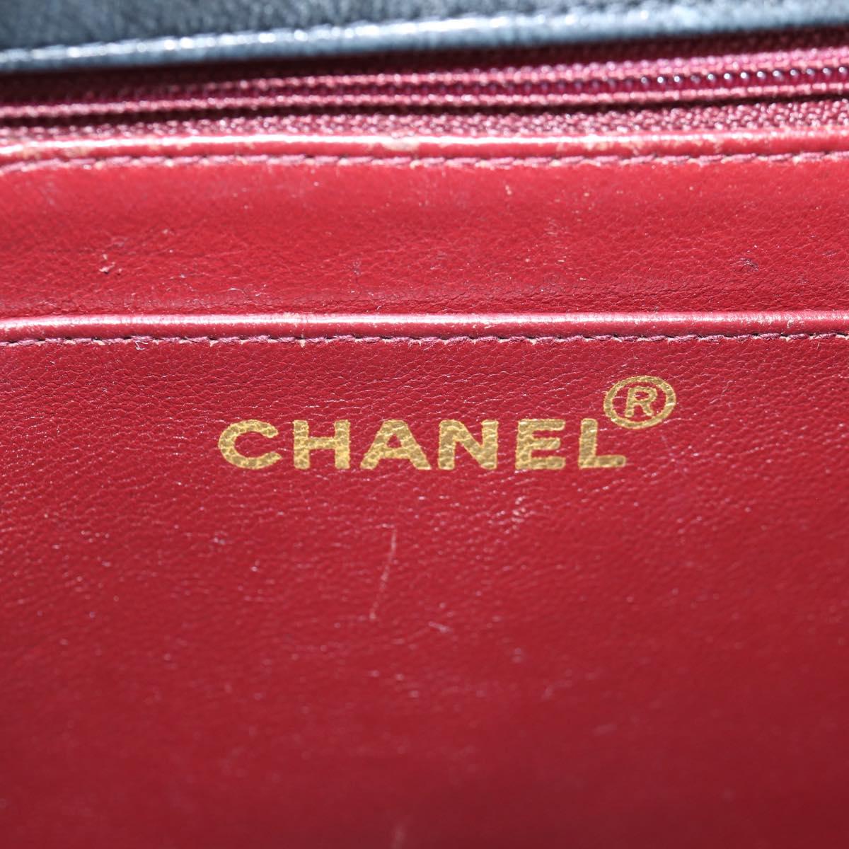 CHANEL Mademoiselle Chain Shoulder Bag Lamb Skin Black Gold CC Auth PP696V