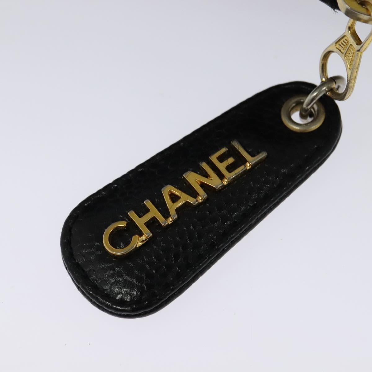 CHANEL Chain Shoulder Bag Caviar Skin Black Gold CC Auth PP699
