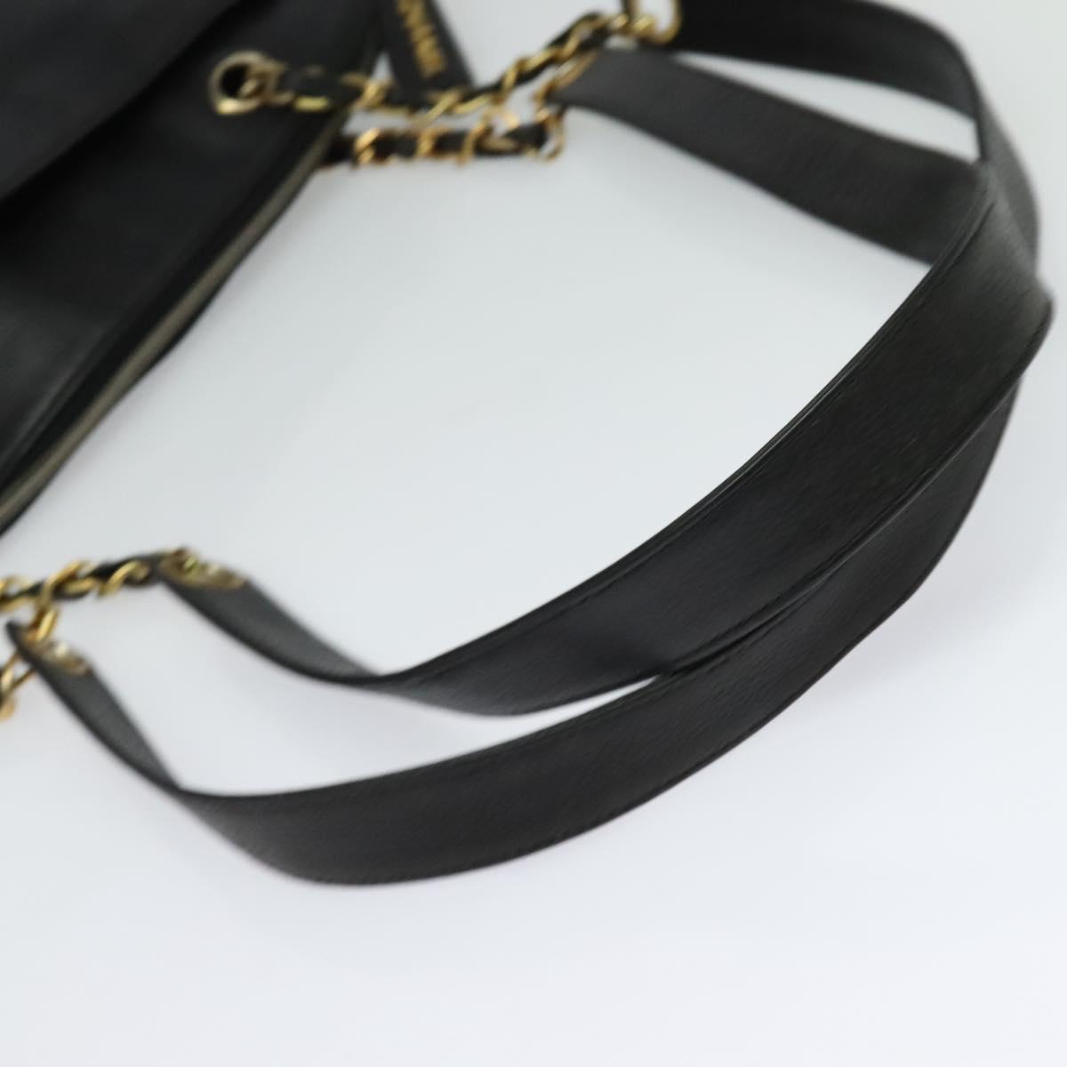 CHANEL Chain Shoulder Bag Caviar Skin Black Gold CC Auth PP699