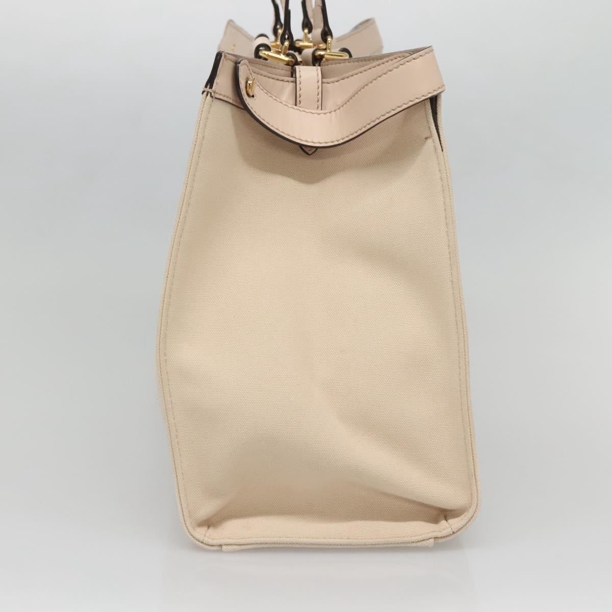 FENDI Zucca Canvas Hand Bag Canvas Leather 2way Beige Gold Auth PP705