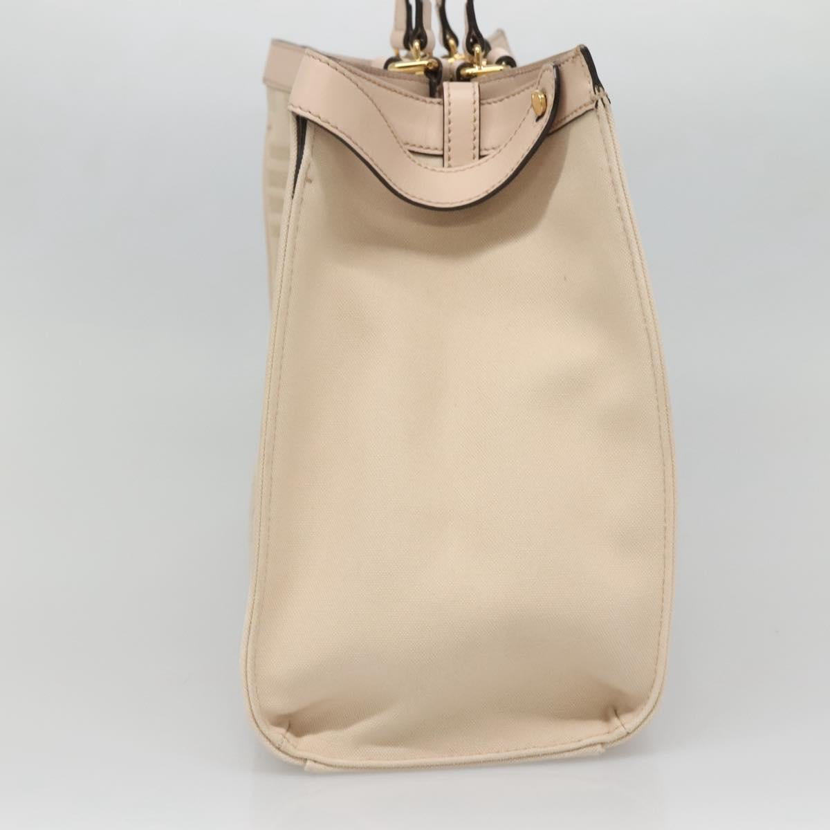 FENDI Zucca Canvas Hand Bag Canvas Leather 2way Beige Gold Auth PP705