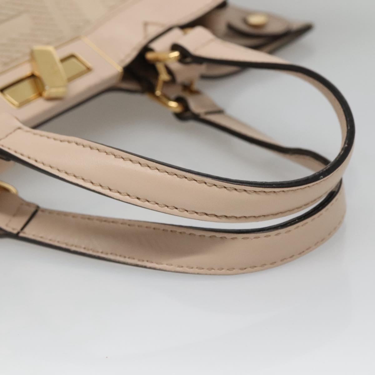 FENDI Zucca Canvas Hand Bag Canvas Leather 2way Beige Gold Auth PP705