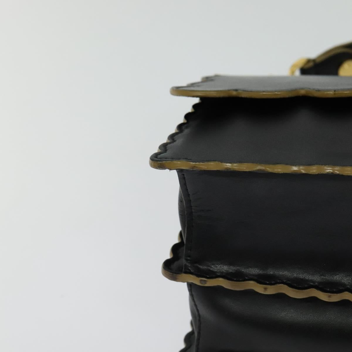 FENDI Canai Hand Bag Leather 2way Black Gold Auth PP727