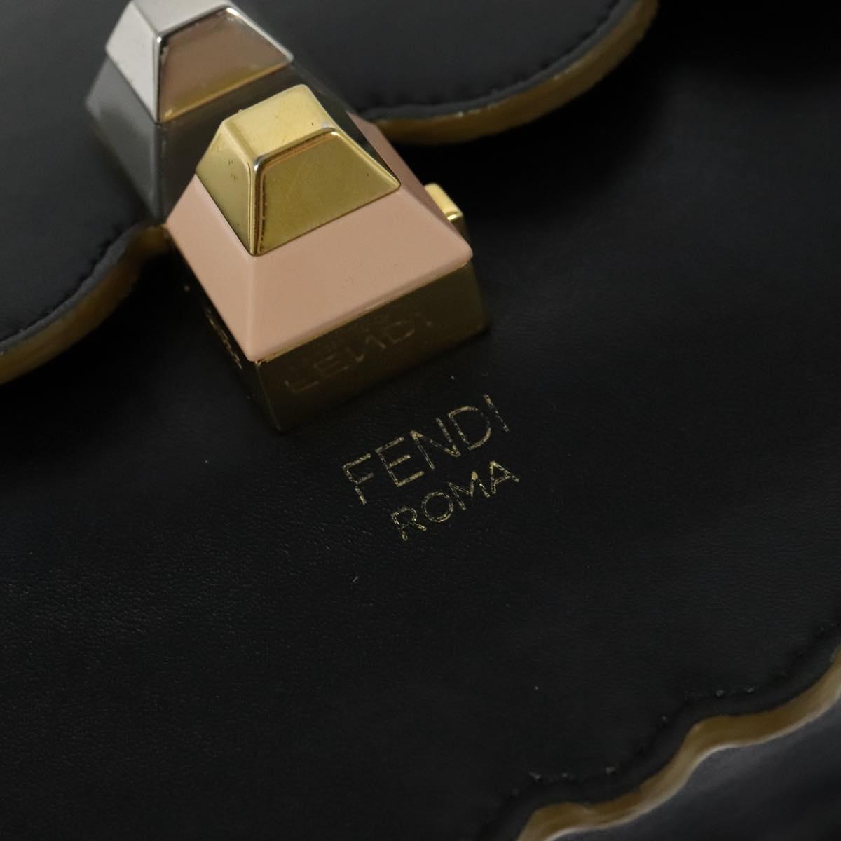 FENDI Canai Hand Bag Leather 2way Black Gold Auth PP727