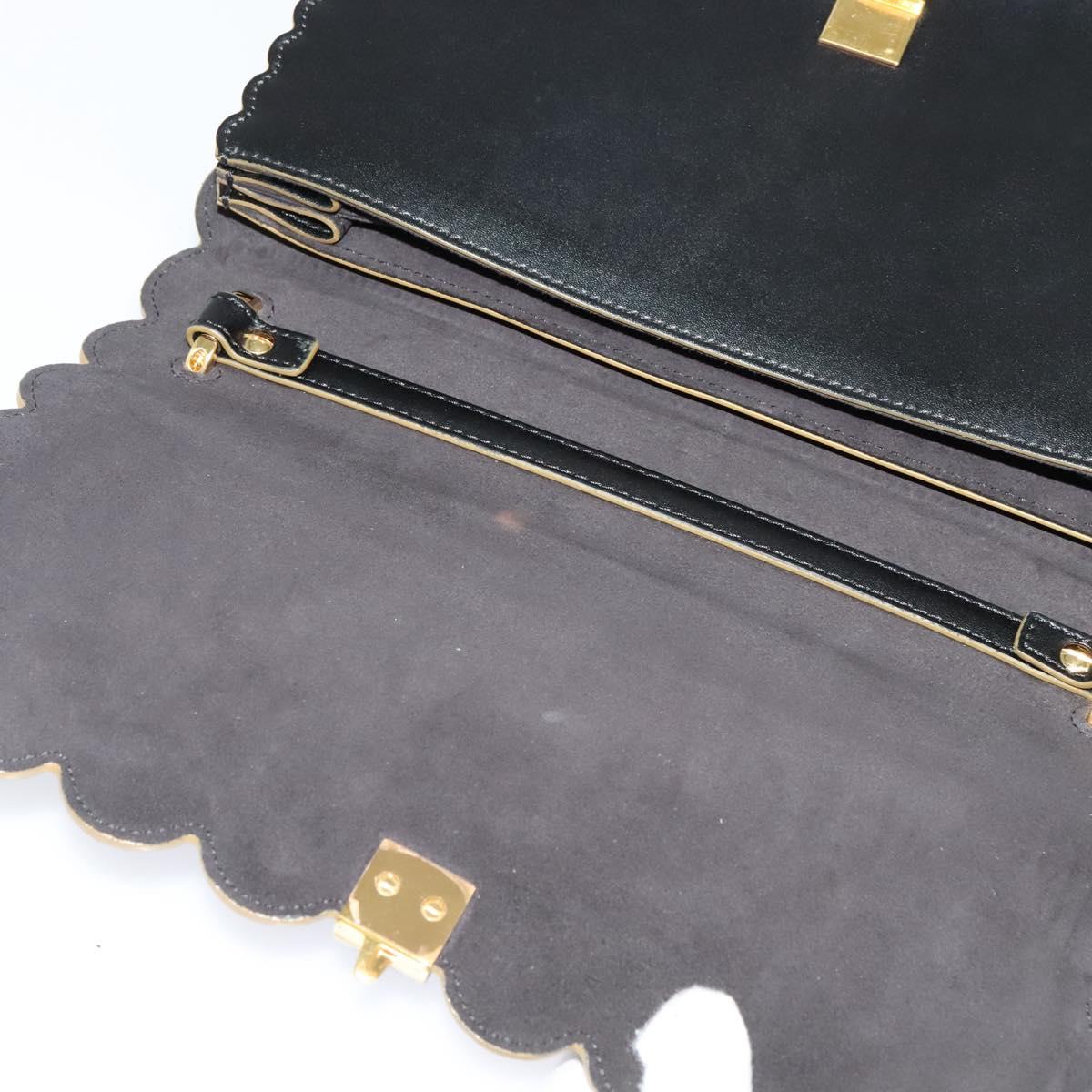 FENDI Canai Hand Bag Leather 2way Black Gold Auth PP727