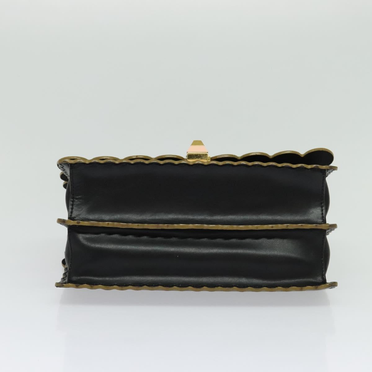 FENDI Canai Hand Bag Leather 2way Black Gold Auth PP727