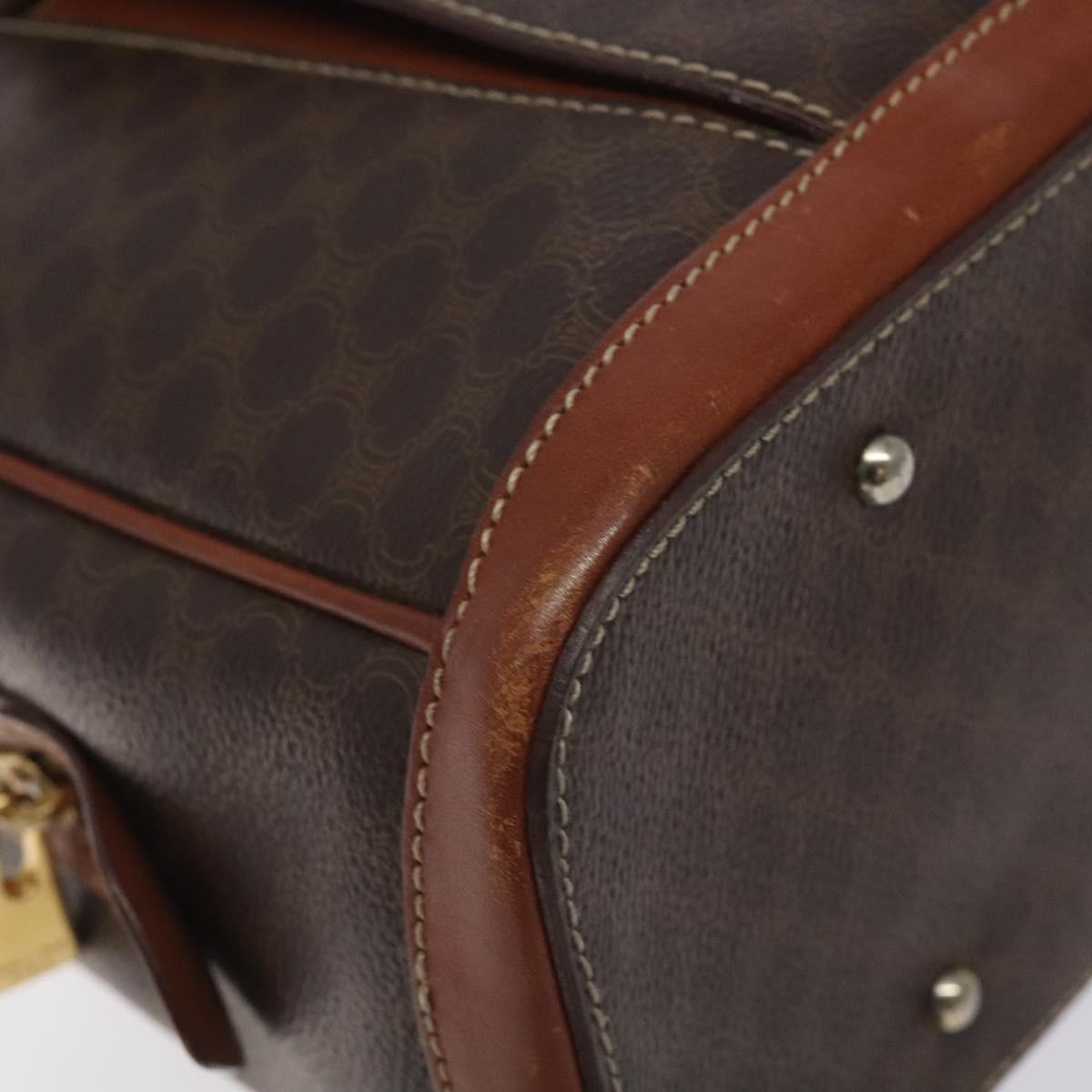 CELINE Macadam Canvas Hand Bag PVC Leather Brown Gold Auth PP757