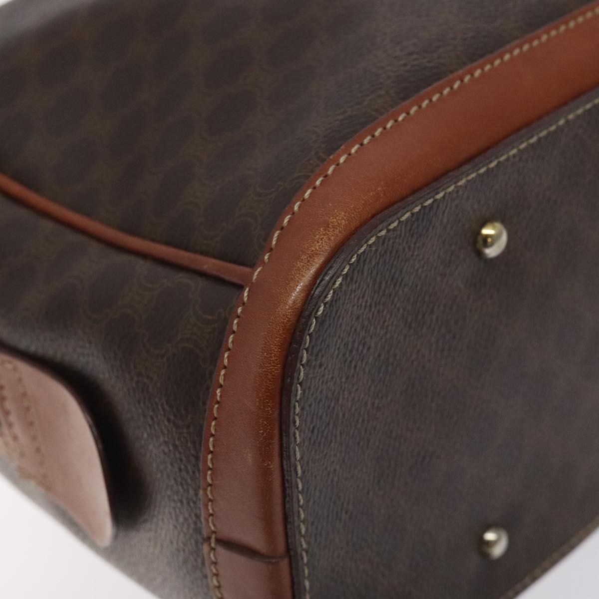 CELINE Macadam Canvas Hand Bag PVC Leather Brown Gold Auth PP757