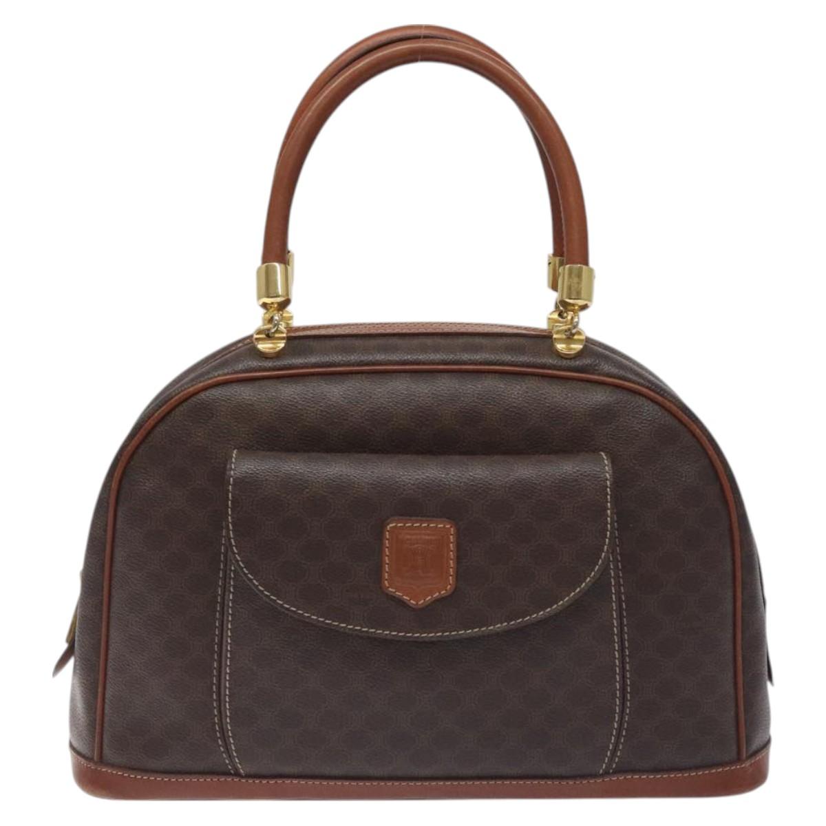CELINE Macadam Canvas Hand Bag PVC Leather Brown Gold Auth PP757