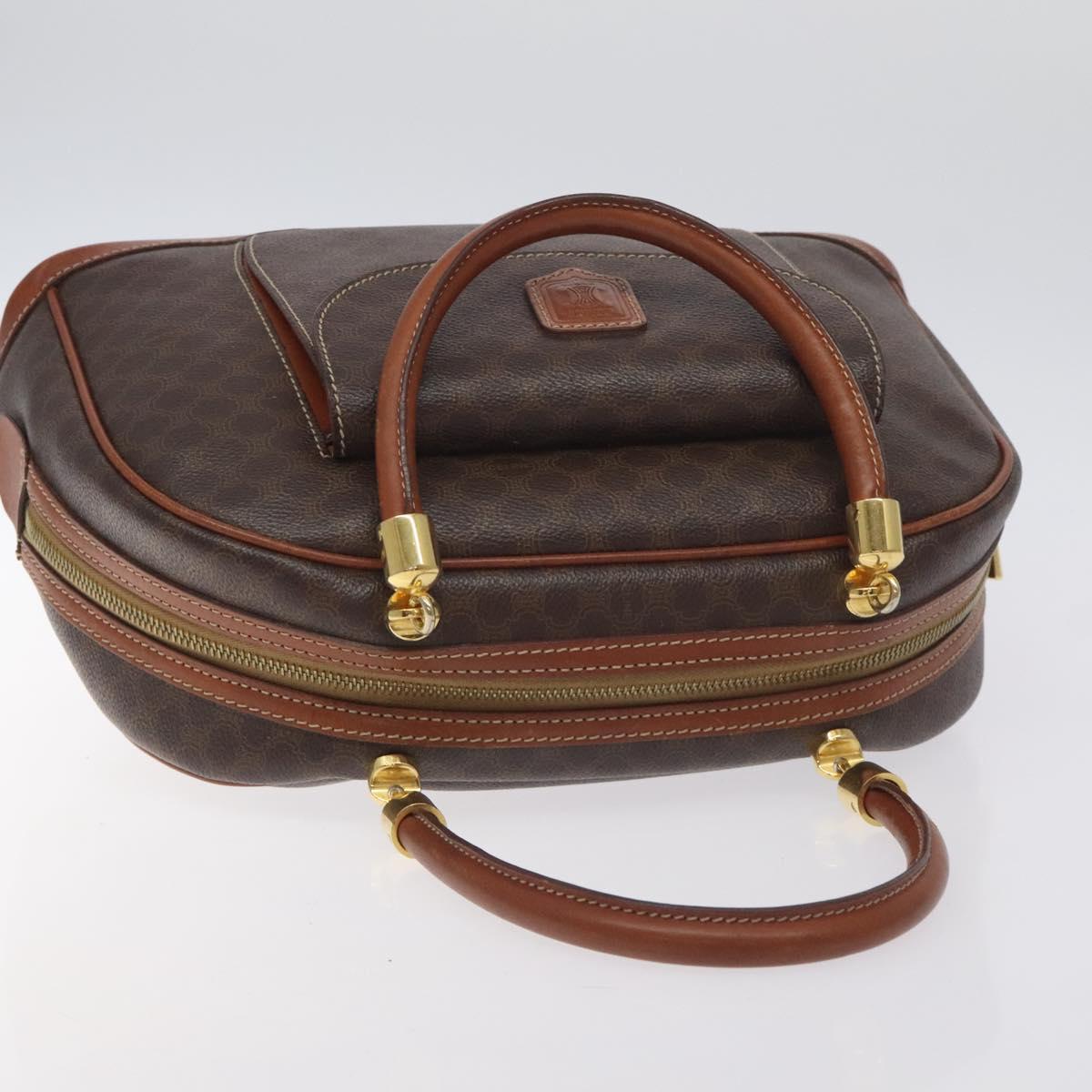 CELINE Macadam Canvas Hand Bag PVC Leather Brown Gold Auth PP757