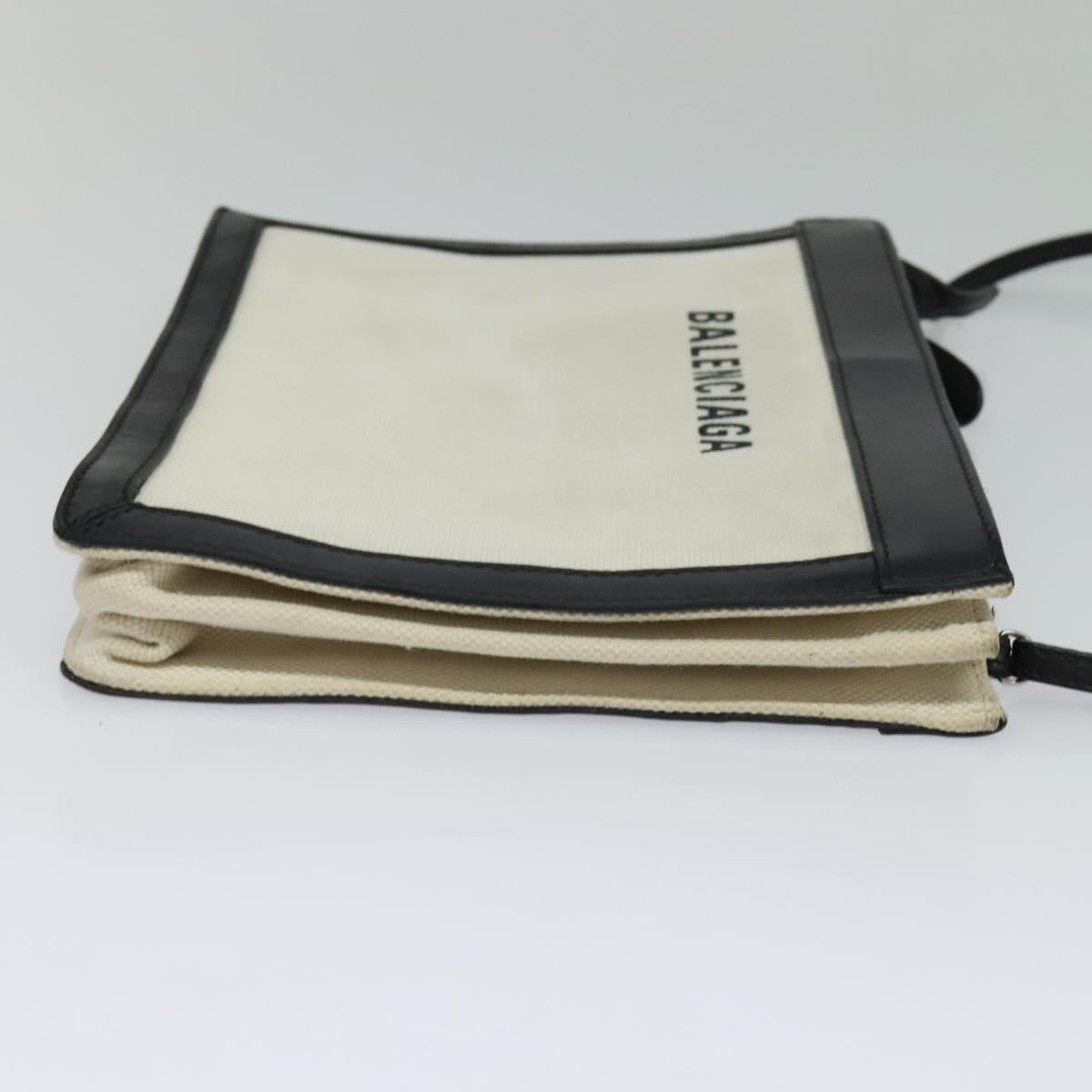 BALENCIAGA Navy Pochette Bag Canvas Leather White Navy Silver 339937 Auth PP766