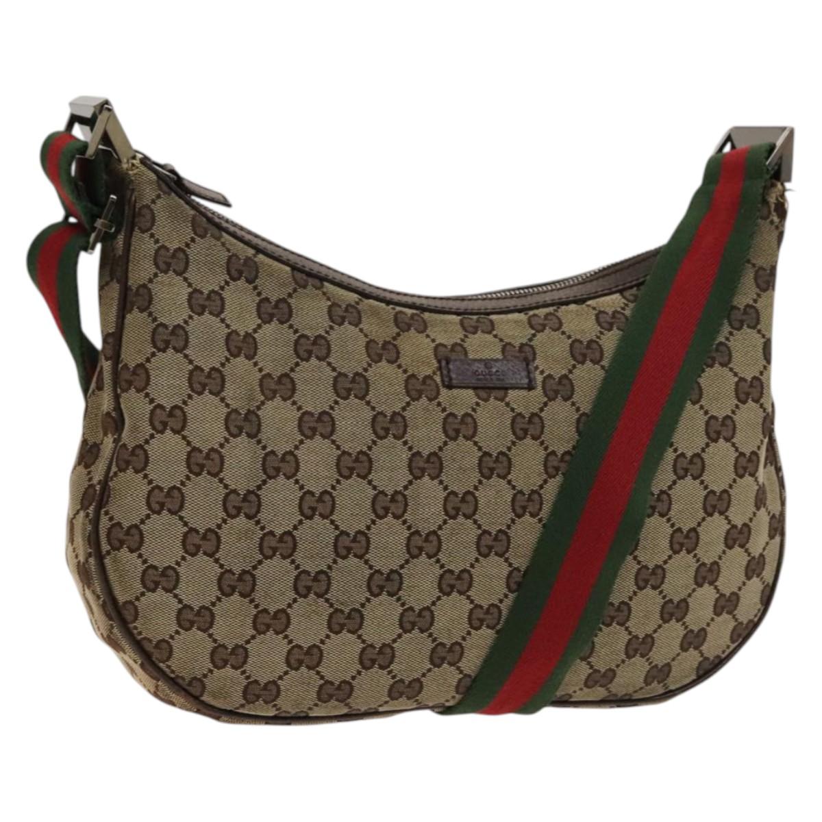 GUCCI GG Canvas Web Sherry Line Shoulder Bag Beige Silver 122790 Auth PP770